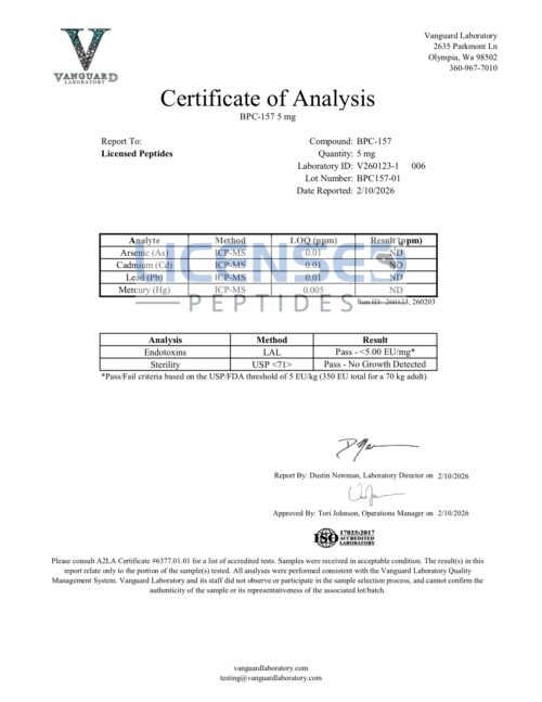 BPC 157 5mg V260123 1 Licensed Peptides Report 006