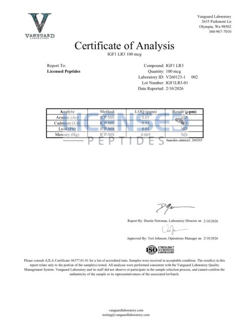 IGF1 LR3 100mcg V260123 1 Licensed Peptides Report 002 2