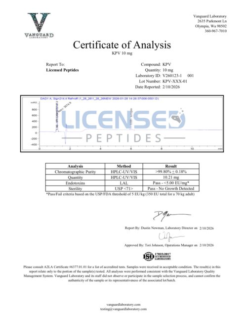 KPV 10mg V260123 1 Licensed Peptides Report 001 1