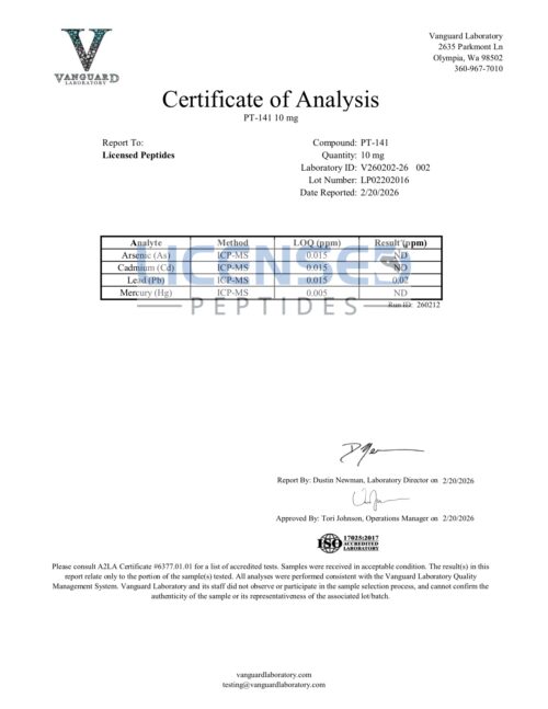PT 141 10mg V260202 26 Licensed Peptides Report 002 2
