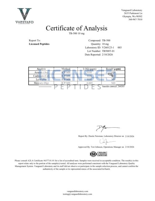 TB 500 10mg V260123 1 Licensed Peptides Report 003 2