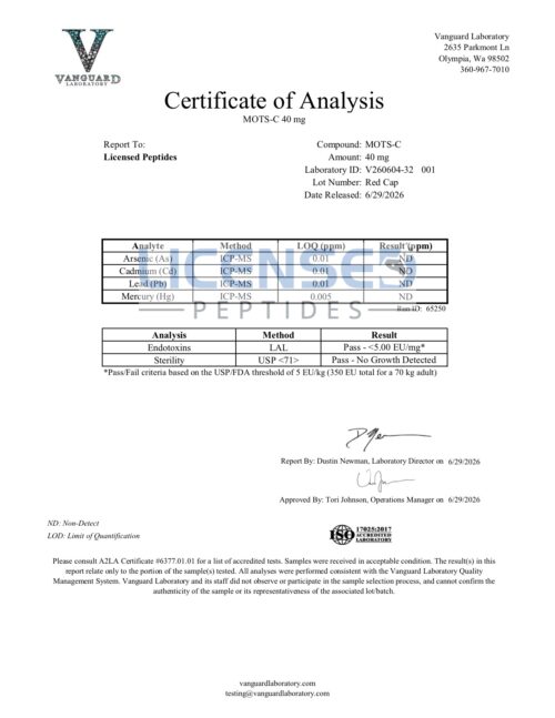 V260604 32 Licensed Peptides Report 001 mots c 40mg 2