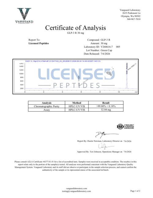 V260616 7 Licensed Peptides Report 005 GLP3 R 30mg 1