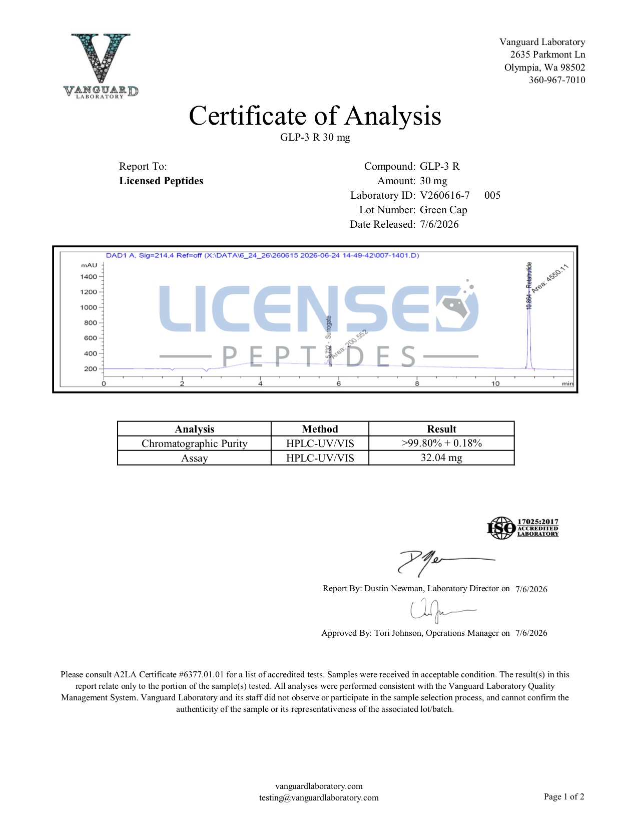 V260616-7 HPLC-UV/VIS report — LP3-R 30mg