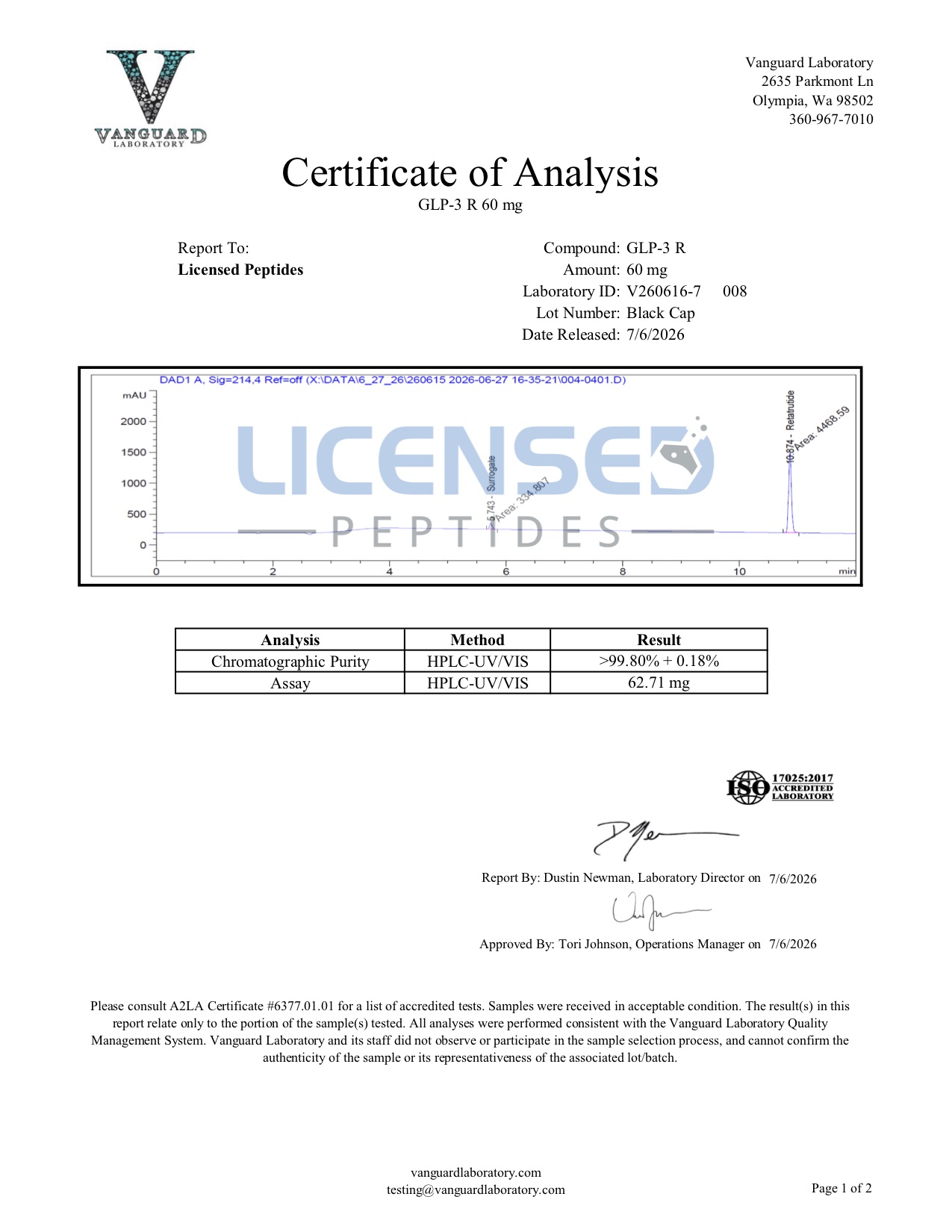 V260616-7 HPLC-UV/VIS report — LP3-R 60mg