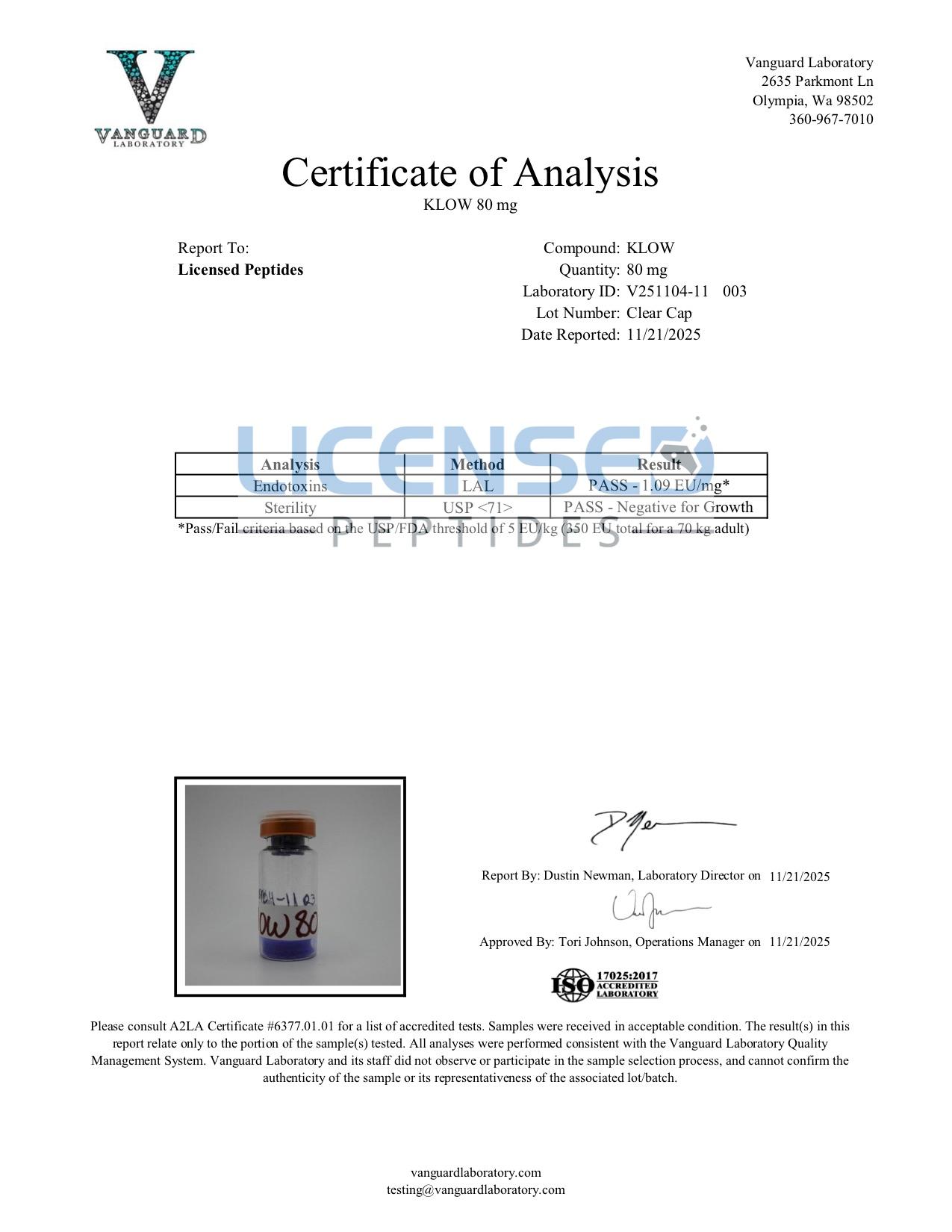 klow certificate of analysis Peptide Blend 80mg for Sale Cartilage-Targeted IGF-1 Treatment to SELECT VOLUME DISCOUNT:5 PACK ~Pre-Order 8-16 week etd Peptide Science
