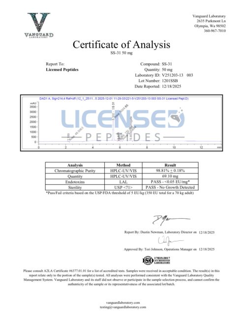 SS 31 50mg V251203 13 Licensed Peptides Report 003