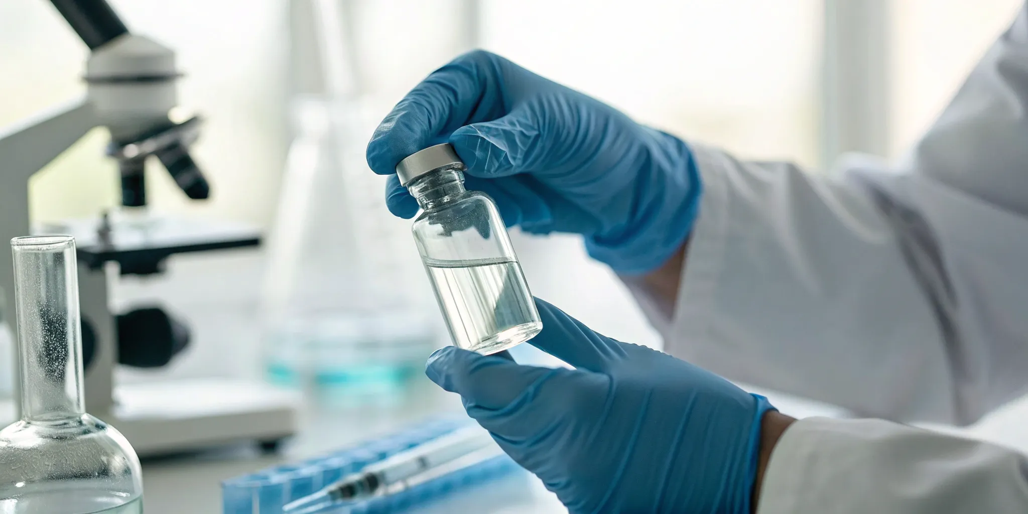 A scientist holds a vial of TB-500, preparing to buy the research peptide online safely.