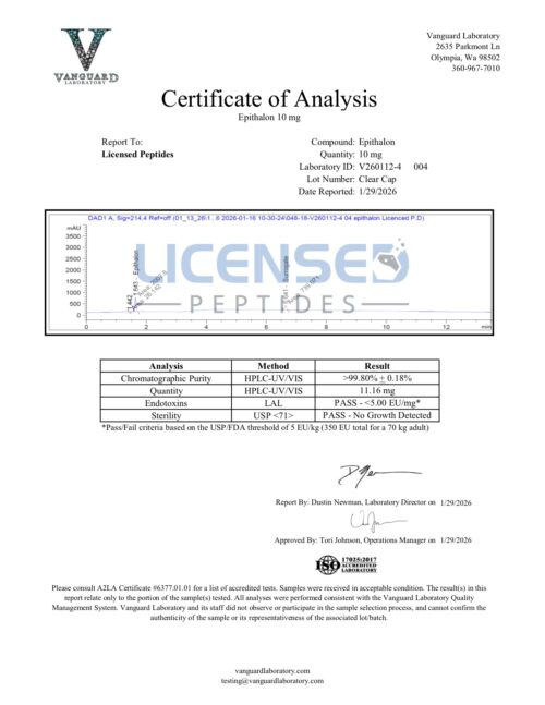 Licensed Peptides COA Epithalon 10mg 1