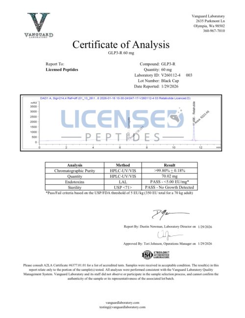 Licensed Peptides COA GLP3 R 60mg January 2026 1