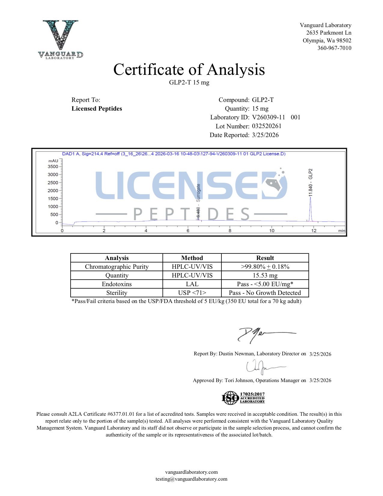 V260309-11 HPLC-UV/VIS report — LP2-T 15mg