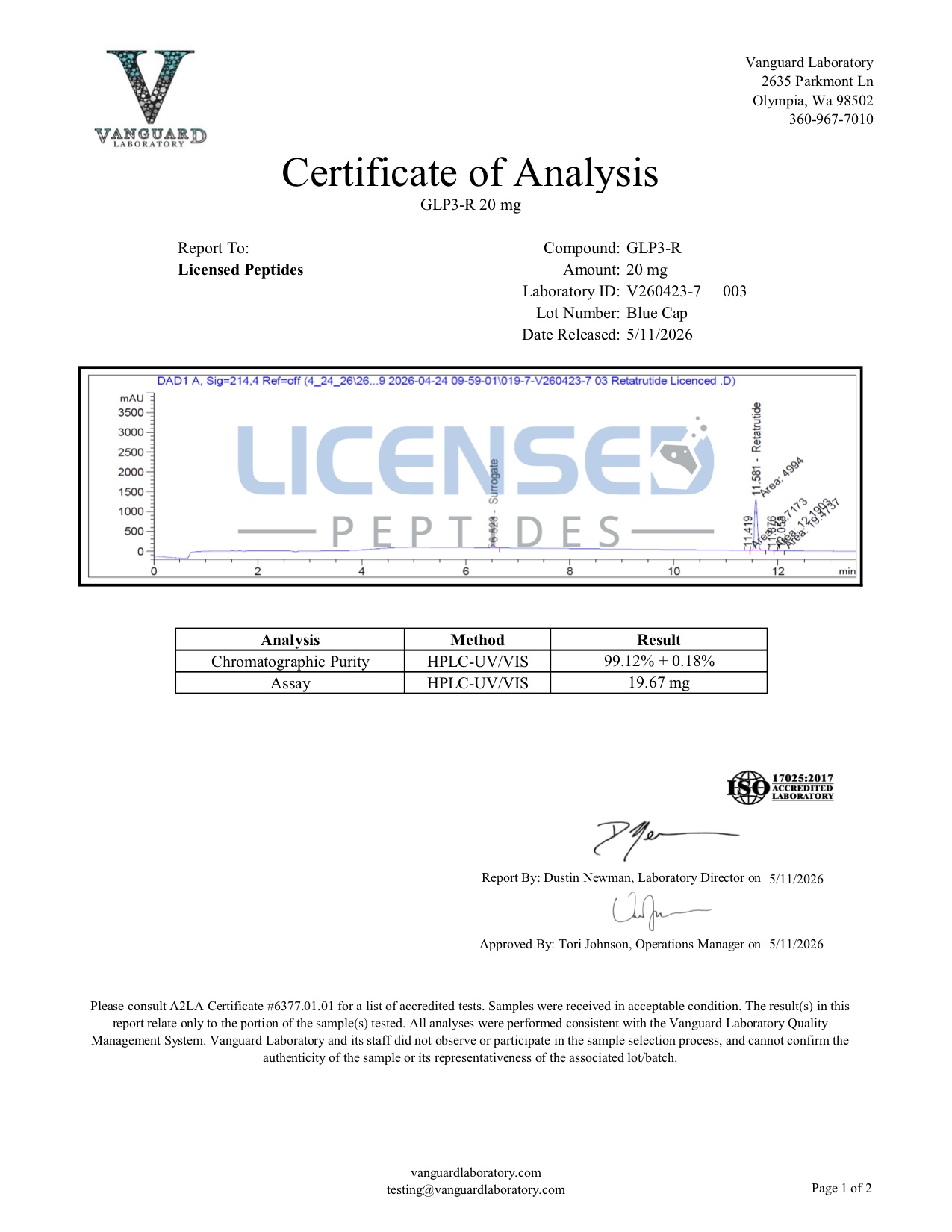 V260423-7 HPLC-UV/VIS report — LP3-R 20mg