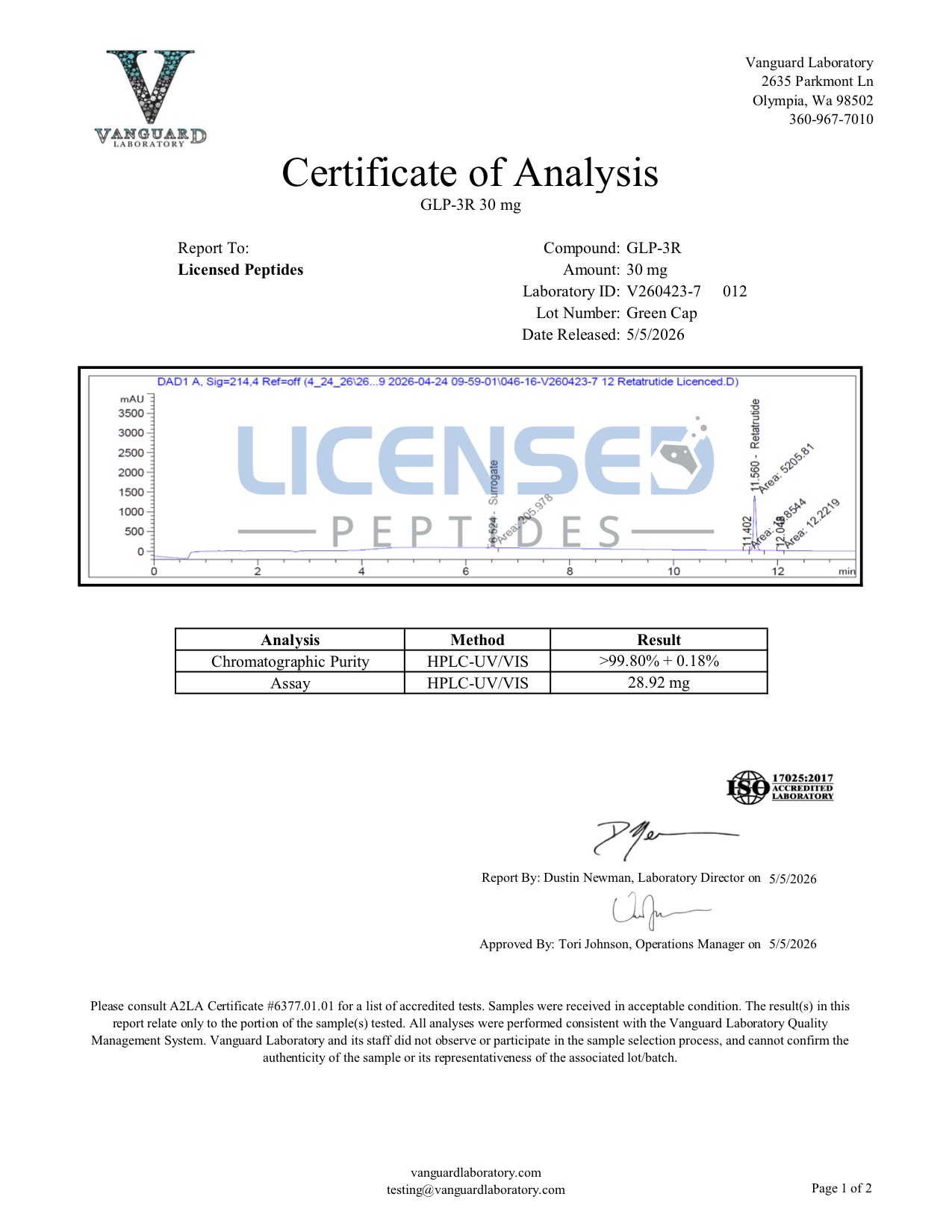 V260423-7 HPLC-UV/VIS report — LP3-R 30mg