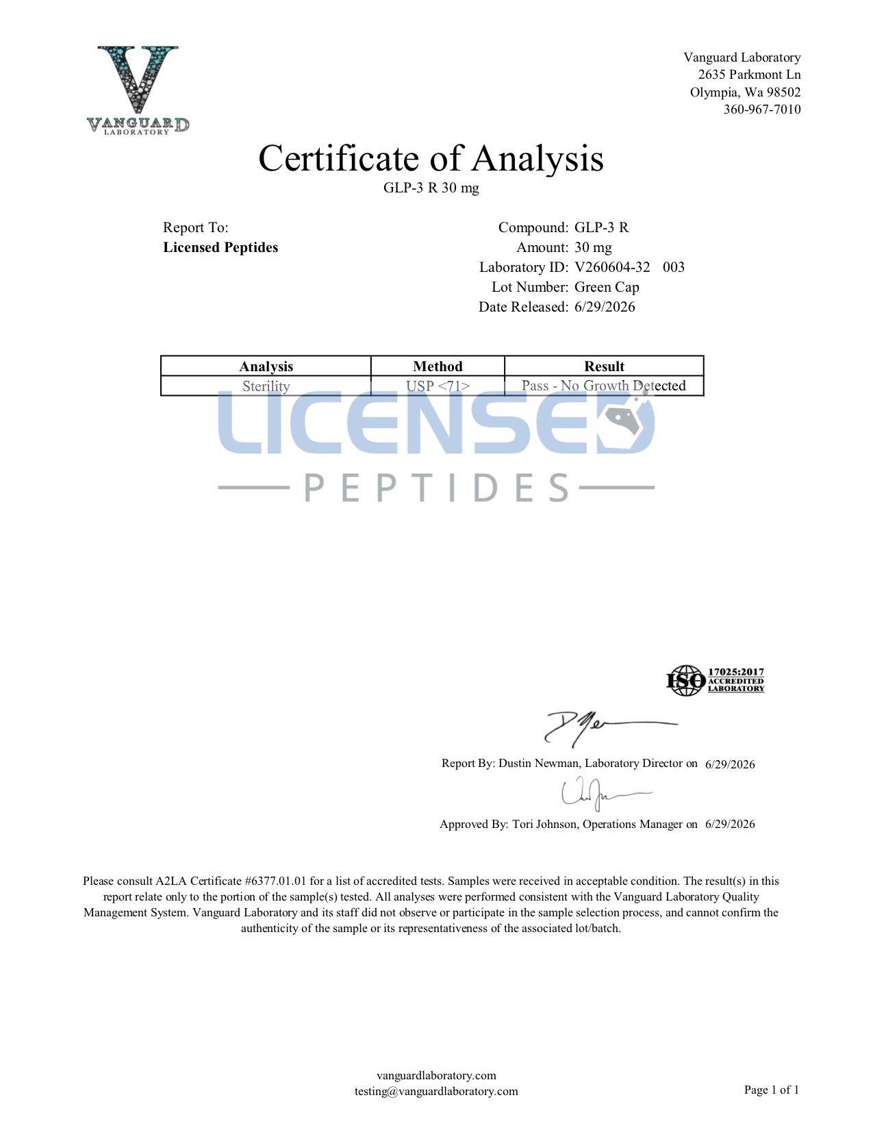 V260604-32 LAL, USP report — LP3-R 30mg