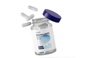 Licensed Peptides' glass bottle of 5-amino-1MQ.