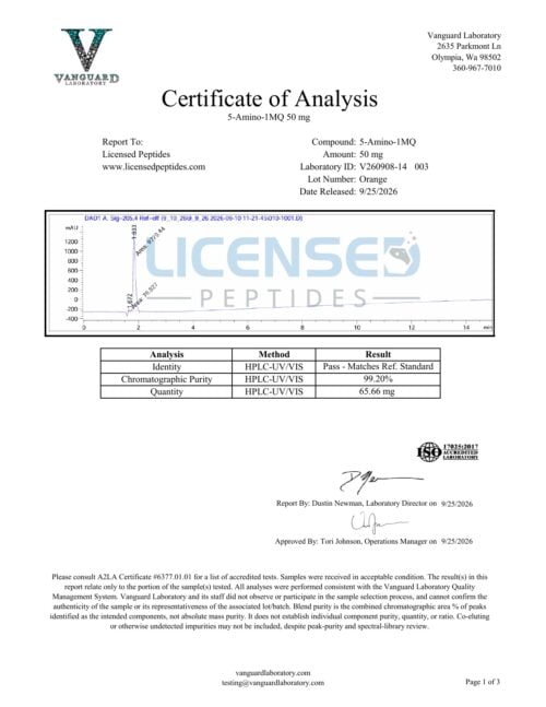 5 Amino 1MQ 50mg V260908 14 Licensed Peptides Report 003 1