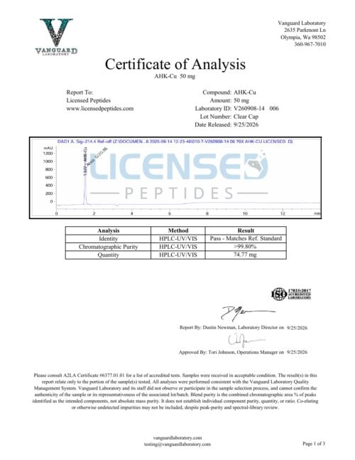 AHK Cu 50mg V260908 14 Licensed Peptides Report 006 1