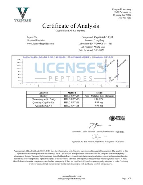 Cagrilintide / LP3-R Blend 10mg V260908-14 Licensed Peptides Report 011 page 1