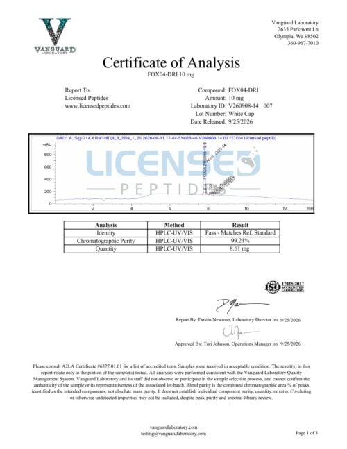 FOXO4 DRI 10mg V260908 14 Licensed Peptides Report 007 1