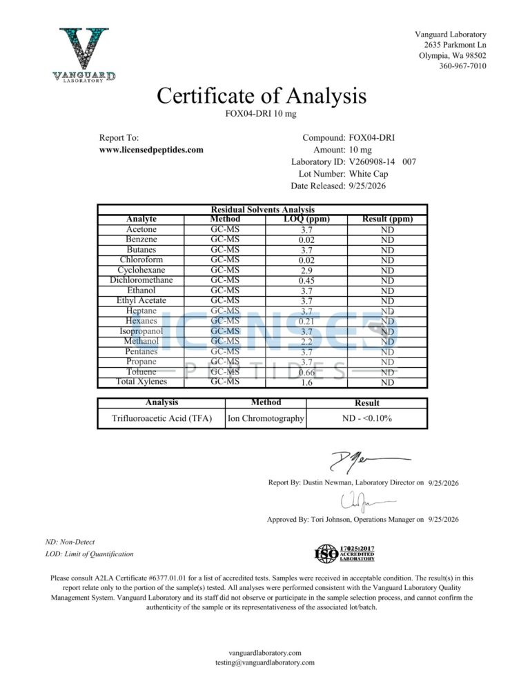 FOXO4 DRI 10mg V260908 14 Licensed Peptides Report 007 3
