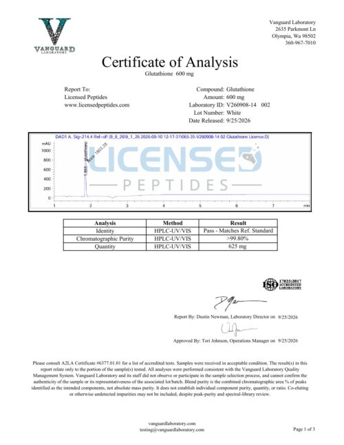 Glutathione 600mg V260908 14 Licensed Peptides Report 002 1