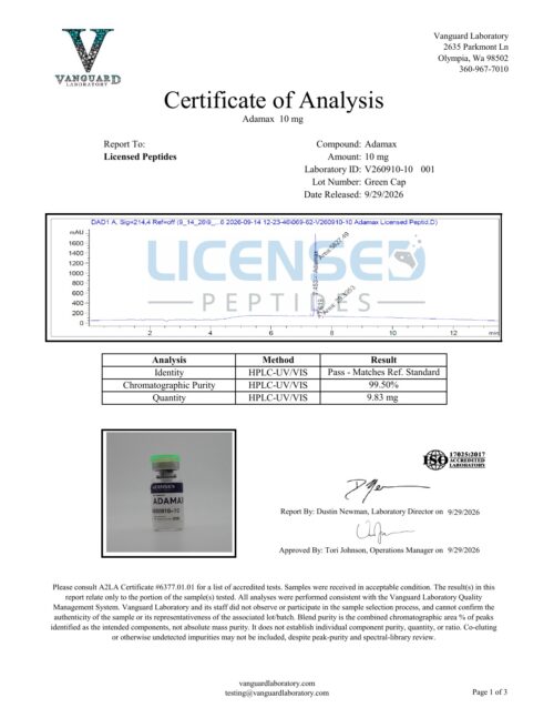 Adamax 10mg V260910 10 Licensed Peptides Report 001 1