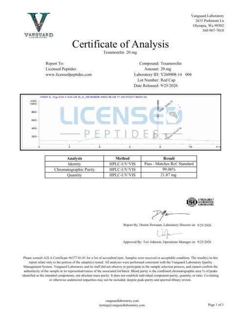 Tesamorelin 20mg V260908 14 Licensed Peptides Report 004 1