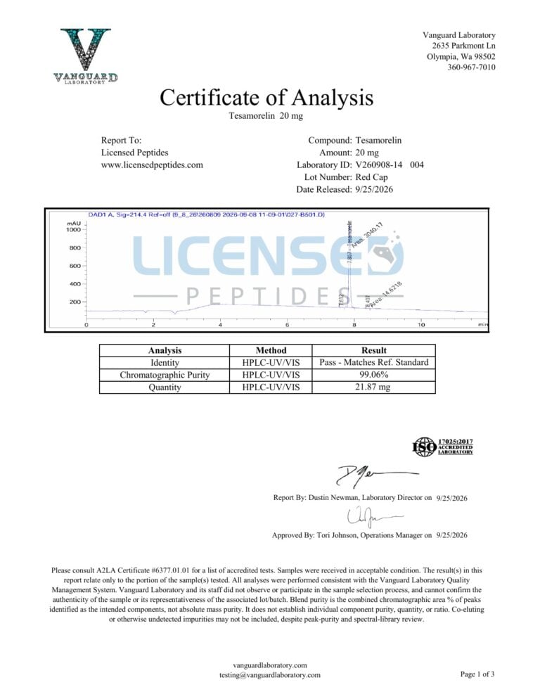 Tesamorelin 20mg V260908 14 Licensed Peptides Report 004 1