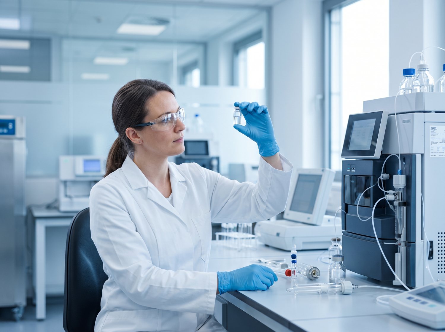 Analyst performing QC on a peptide lot